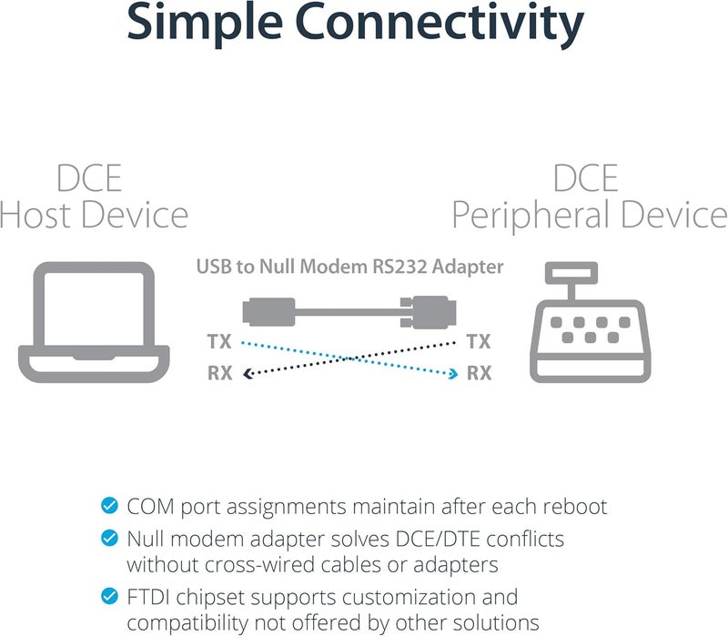 Star Tech .com 6ft (1.8m) 1-Port USB to Serial RS232 Adapter, FTDI DB9 Serial DCE Adapter Cable, Null Modem, USB 2.0 - TAA - Image 3